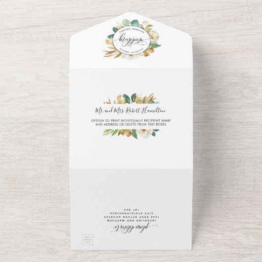 Elegante Grüne Gelbe Hochzeit mit Perforierter UAW All In One Einladung (Außenbereich)