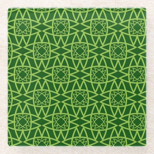 Elegante grüne geometrische Muster Glasuntersetzer (Vorderseite)