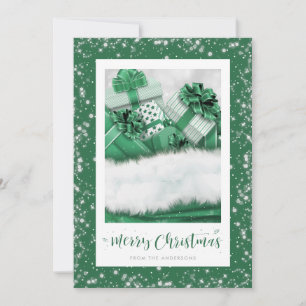 Elegante grüne Geschenke Schnee Frohe Weihnachtska Feiertagskarte