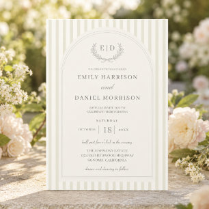 Elegante grüne gestreifte Monogramm-Hochzeit Einladung