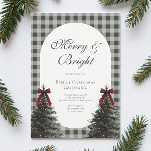Elegante grüne Gingham-Familien-Weihnachtsfeier mi Einladung