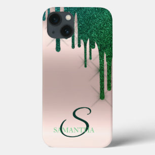 Elegante grüne Glitter-Tropfen Rose Gold  Case-Mate iPhone Hülle