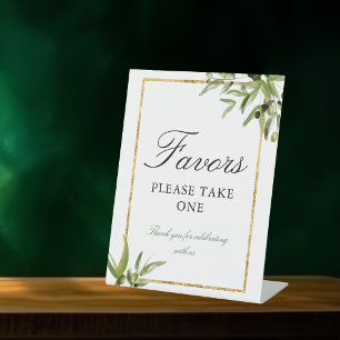 Elegante grüne goldene Botanische Gastgeschenke Ho Sockelschild