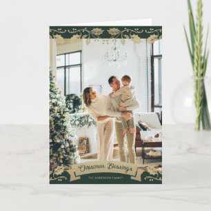 Elegante grüne goldene christliche Fotografie Feiertagskarte