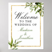 Elegante Grüne goldene Hochzeit Poster (Vorne)