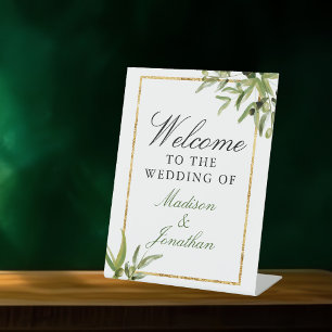 Elegante Grüne goldene Hochzeit Sockelschild