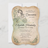 Elegante grüne goldene Prinzessin Quinceanera Gebu Einladung (Vorderseite)