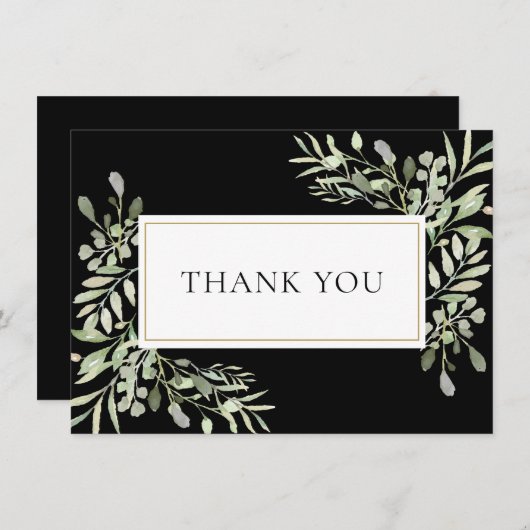 Elegante Grüne Goldene Schwarze Beerdigung Dankeskarte (Vorne/Hinten)