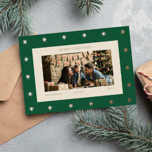 Elegante grüne goldene sternförmige Weihnachtsfami Folien Feiertagskarte