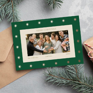 Elegante grüne goldene sternförmige Weihnachtsfami Folien Feiertagskarte