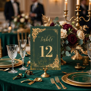 Elegante grüne goldene Vintage-Hochzeitstischnumme Tischnummer