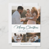 Elegante grüne Goldkalligraphie FotoCollage Feiertagskarte (Vorderseite)