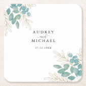 Elegante grüne Goldmedaille Personalisierte Hochze Rechteckiger Pappuntersetzer (Vorderseite)