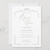 Elegante grüne Hand Drawn Bow & Ribbon Wedding Einladung (Vorderseite)