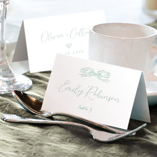 Elegante grüne handgezeichnete Schleife Hochzeit K Tischnummer