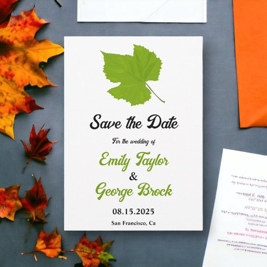 Elegante Grüne Herbstlaube Herbstblütenhochzeit Save The Date