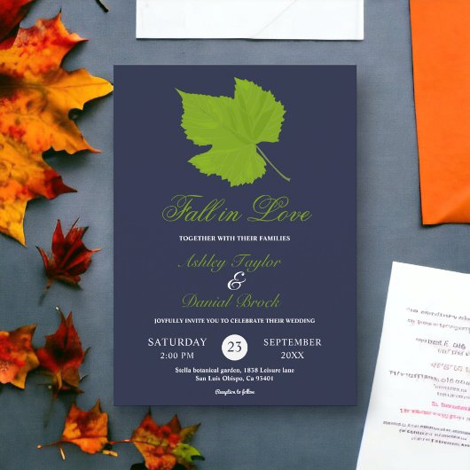 Elegante Grüne Herbstlaube Hochzeit von Navy Blue  Einladung
