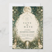Elegante grüne himmlische Hochzeit Save The Date (Vorderseite)