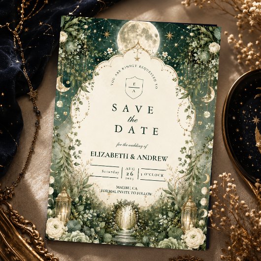 Elegante grüne himmlische Hochzeit Save The Date