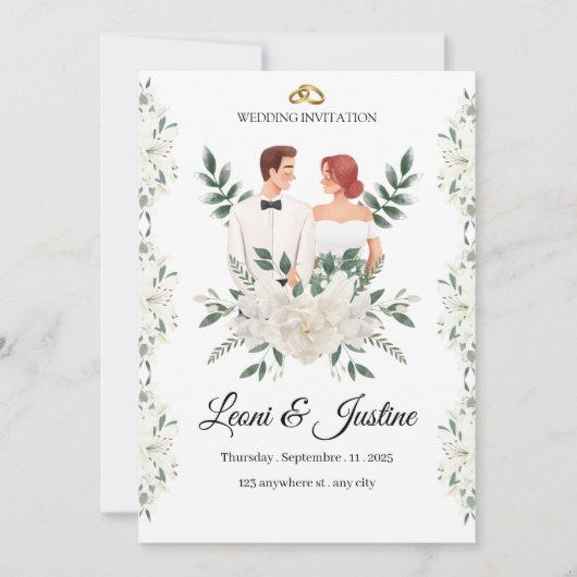 Elegante Grüne Hochzeit Einladung Custom Blumen (Vorderseite)