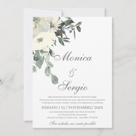 Elegante Grüne Hochzeit Einladung in Spanisch (Vorderseite)