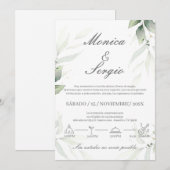 Elegante Grüne Hochzeit Einladung in Spanisch (Vorne/Hinten)