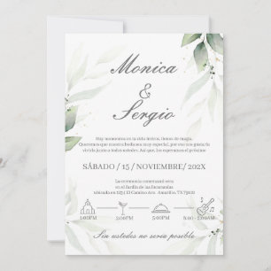Elegante Grüne Hochzeit Einladung in Spanisch