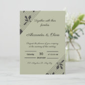 Elegante grüne Hochzeit Einladung mit Schwarzer Fl (Stehend Vorderseite)