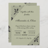 Elegante grüne Hochzeit Einladung mit Schwarzer Fl (Vorne/Hinten)