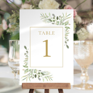 Elegante Grüne Hochzeit Goldene Tischnummer
