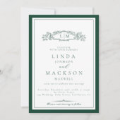 Elegante grüne Hochzeit mit Monogramm   Einladung (Vorderseite)