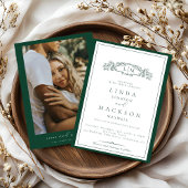 Elegante grüne Hochzeit mit Monogramm   Einladung