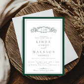 Elegante grüne Hochzeit mit Monogramm   Einladung