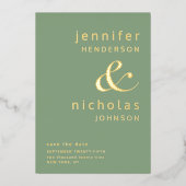 Elegante grüne Hochzeit rettet das Datum Gold Folieneinladung (Vorderseite)