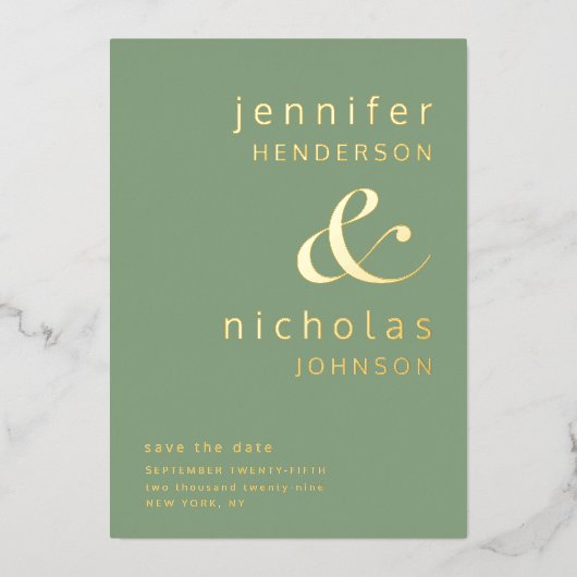 Elegante grüne Hochzeit rettet das Datum Gold Folieneinladung (Vorderseite)