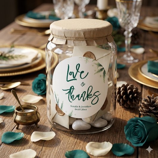 Elegante grüne Hochzeit  Runder Aufkleber