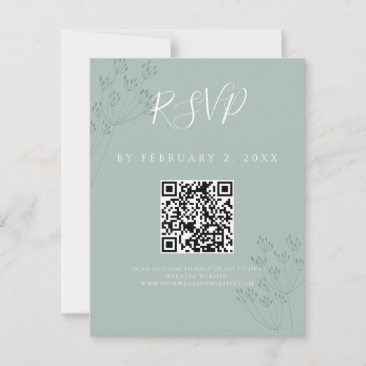 Elegante Grüne Hochzeit Scan Code RSVP Karte (Vorderseite)