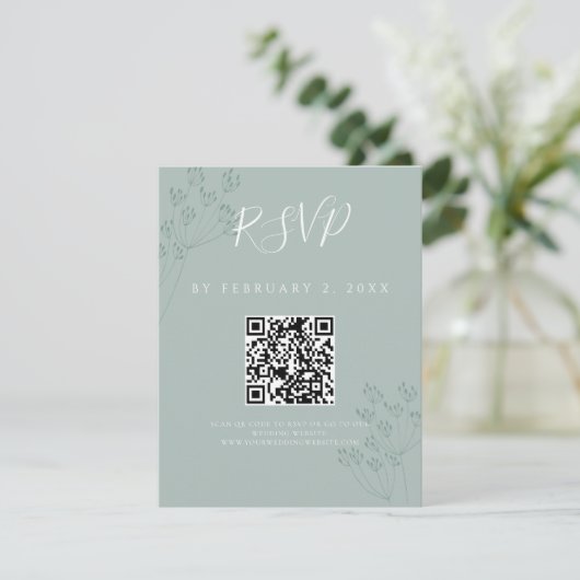 Elegante Grüne Hochzeit Scan Code RSVP Karte (Stehend Vorderseite)