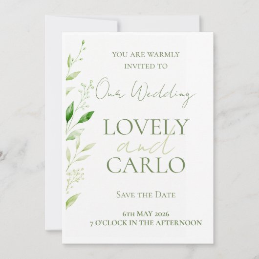 Elegante Grüne Hochzeitseinladung (Vorderseite)