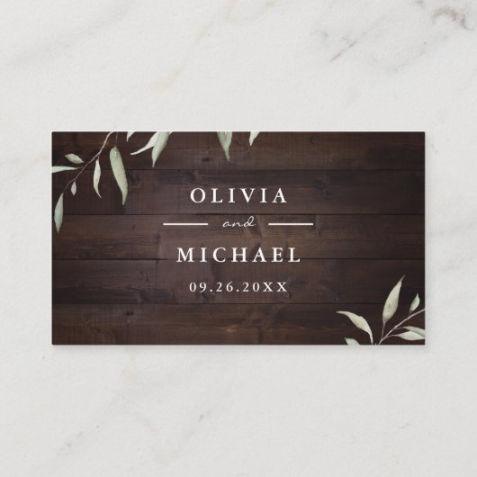 Elegante grüne Holz rustikale Website einfügen Kar Platzkarte (Rückseite)