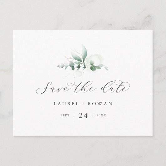 Elegante Grüne Horizontal Save the Date Postkarte (Vorderseite)