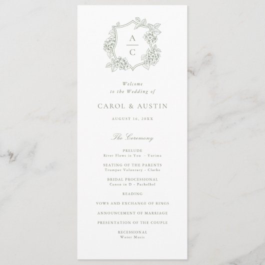 Elegante grüne Hortensien-Hochzeitsprogramm Floral Programm (Vorderseite)