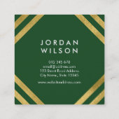 Elegante grüne Imitate Geometrische Linien auf dem Quadratische Visitenkarte (Rückseite)