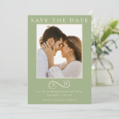 Elegante grüne Infinity-Monogramm-Hochzeitseinladu Save The Date (Stehend Vorderseite)