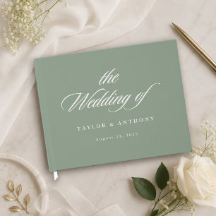 Elegante Grüne Kalligrafie-Schrift Hochzeit Gästebuch