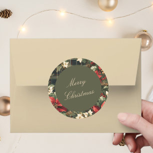 Elegante grüne karierte Weihnachtssterne Frohe Wei Runder Aufkleber