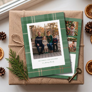 Elegante grüne Karo- und Folien-Weihnachtskarte mi Folien Feiertagskarte