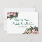 Elegante grüne Kruste Rosa Buds Wedding Dankeskarte (Vorderseite)