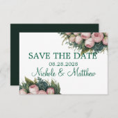 Elegante grüne Kruste Rosa Buds Wedding Save The Date (Vorne/Hinten)