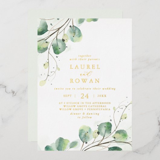 Elegante Grüne Lässige Goldmedaille Folieneinladung (Vorderseite/Rückseite)